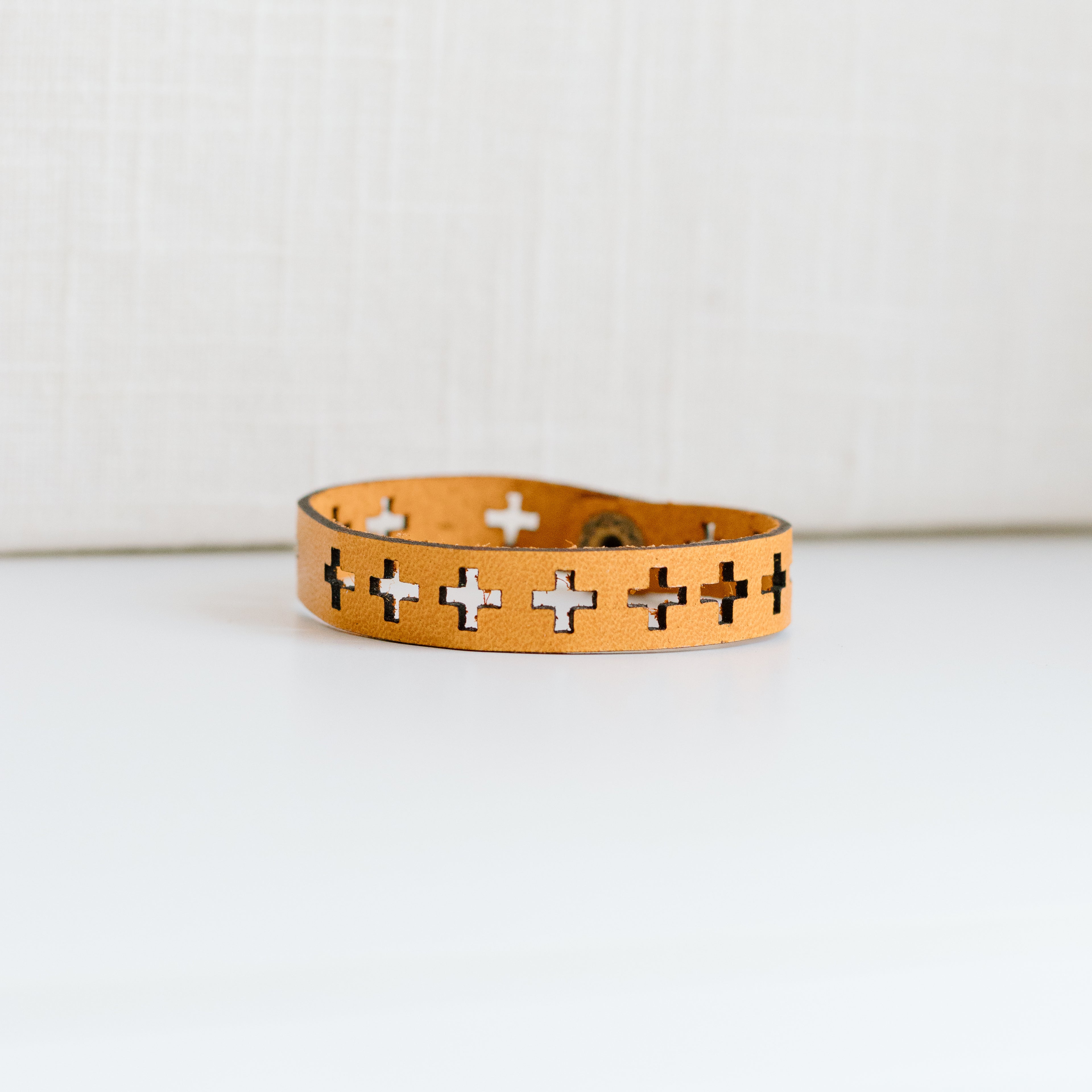 Leather Cross Rosary Bracelet