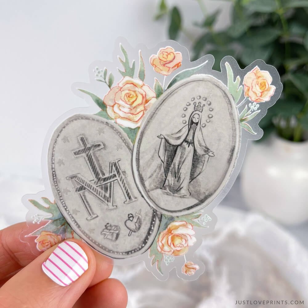 Silver Miraculous Medal Vinyl Sticker