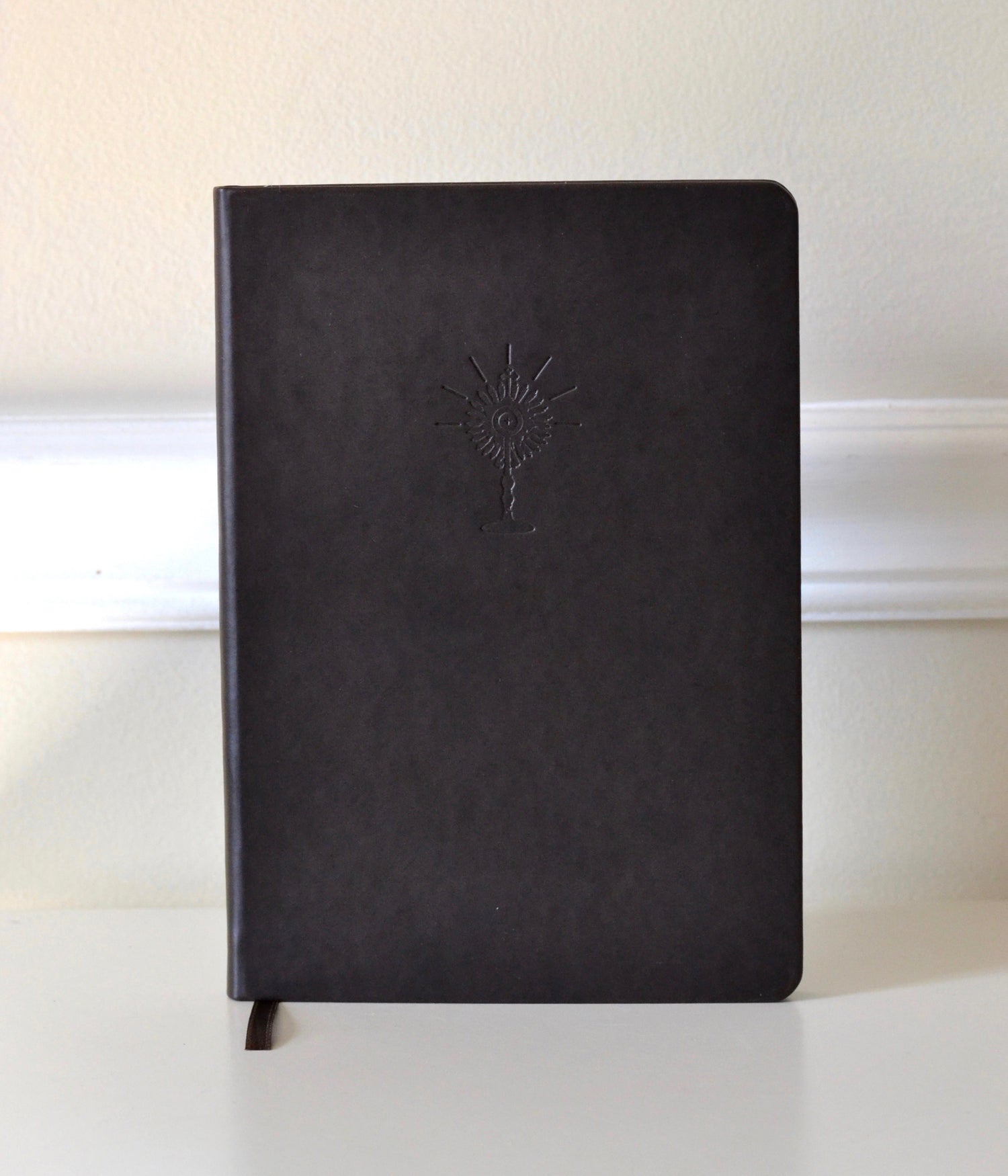 Dark Brown Faux Leather Notebook with Embossed Monstrance