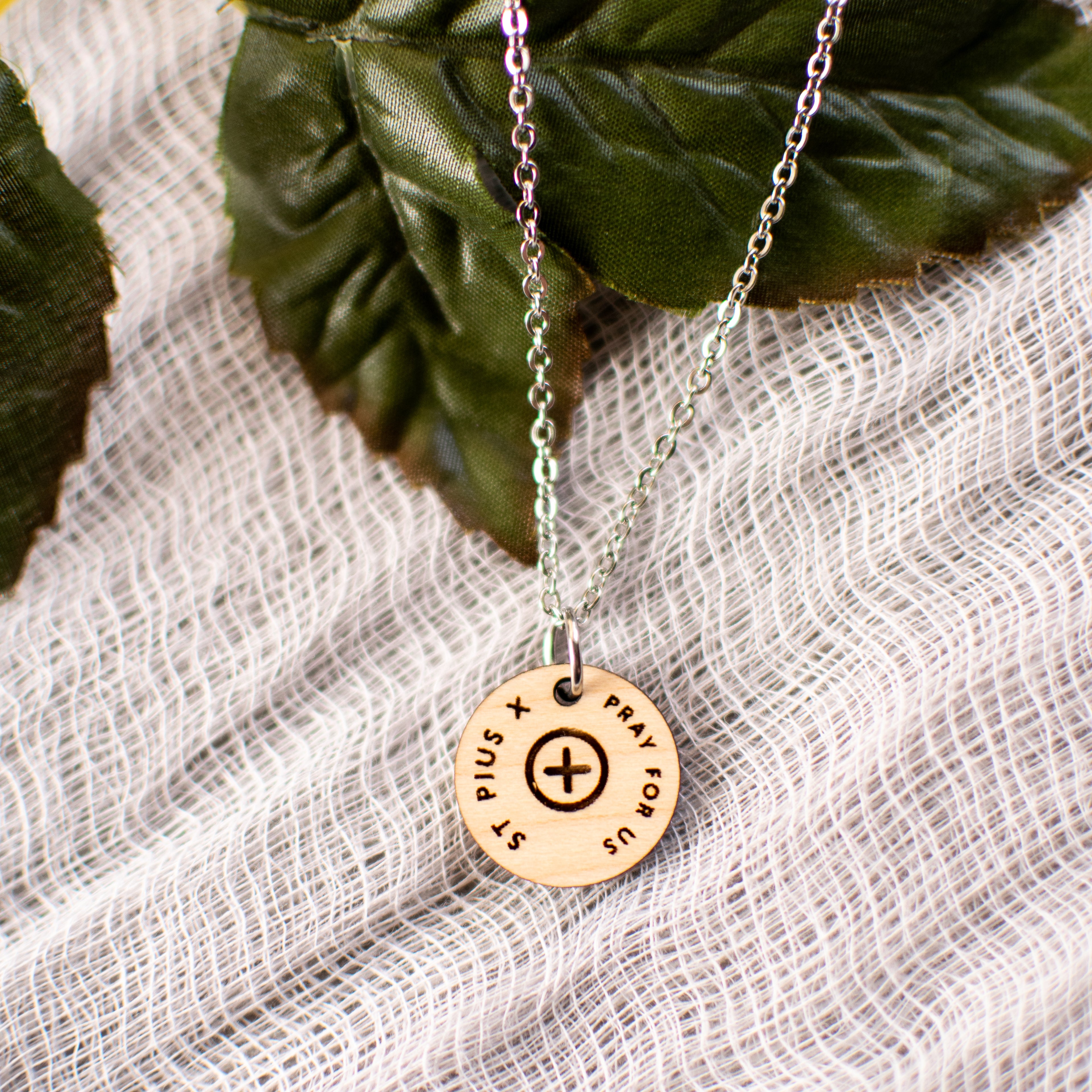 Wooden Saint Medal Necklace