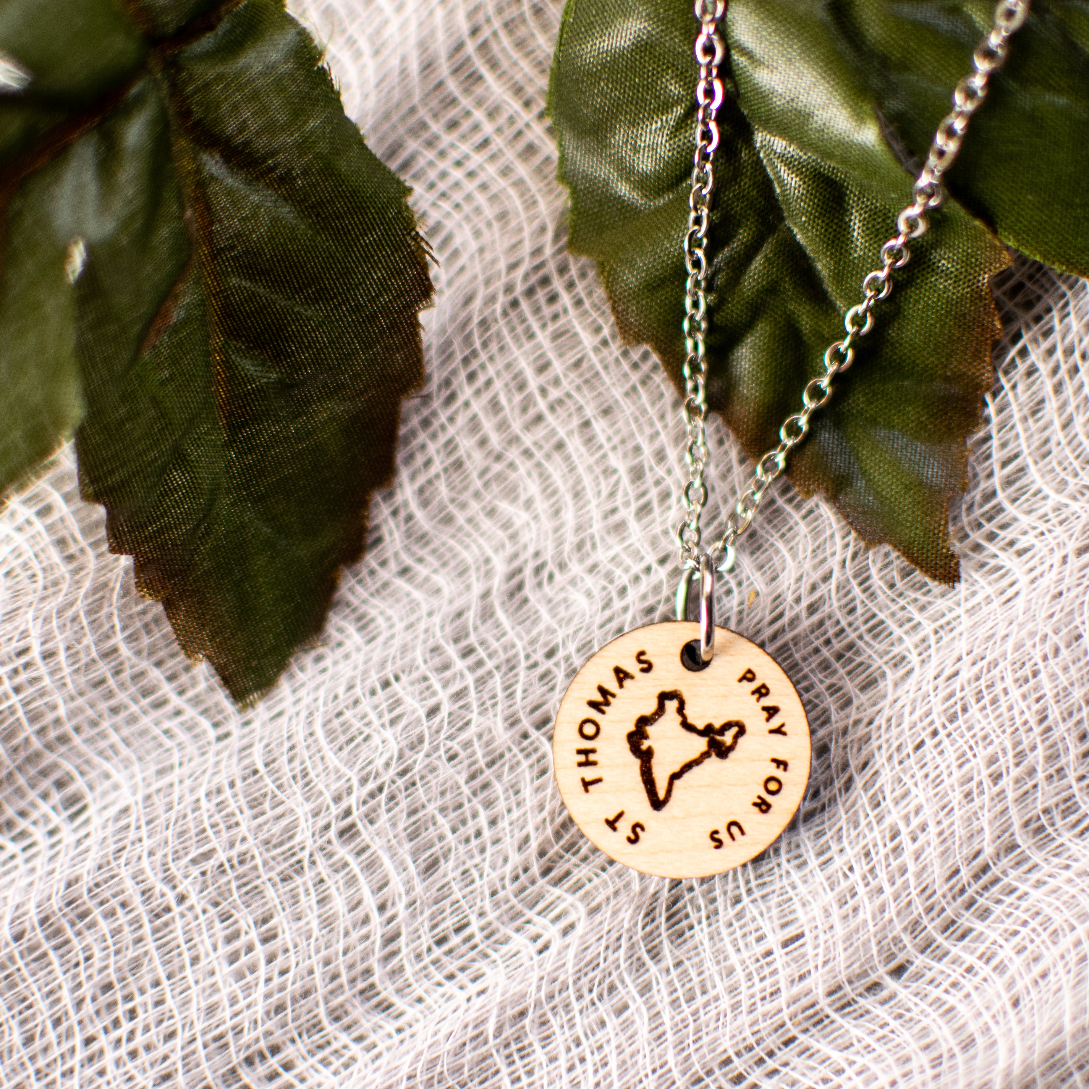 Wooden Saint Medal Necklace