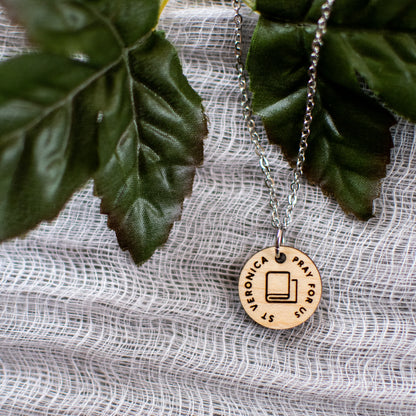 Wooden Saint Medal Necklace