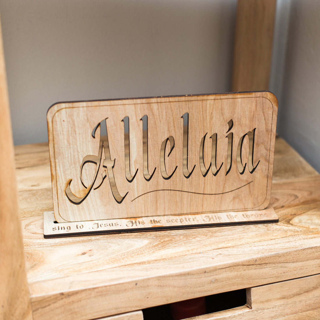 Wooden Alleluia Sign with Stand