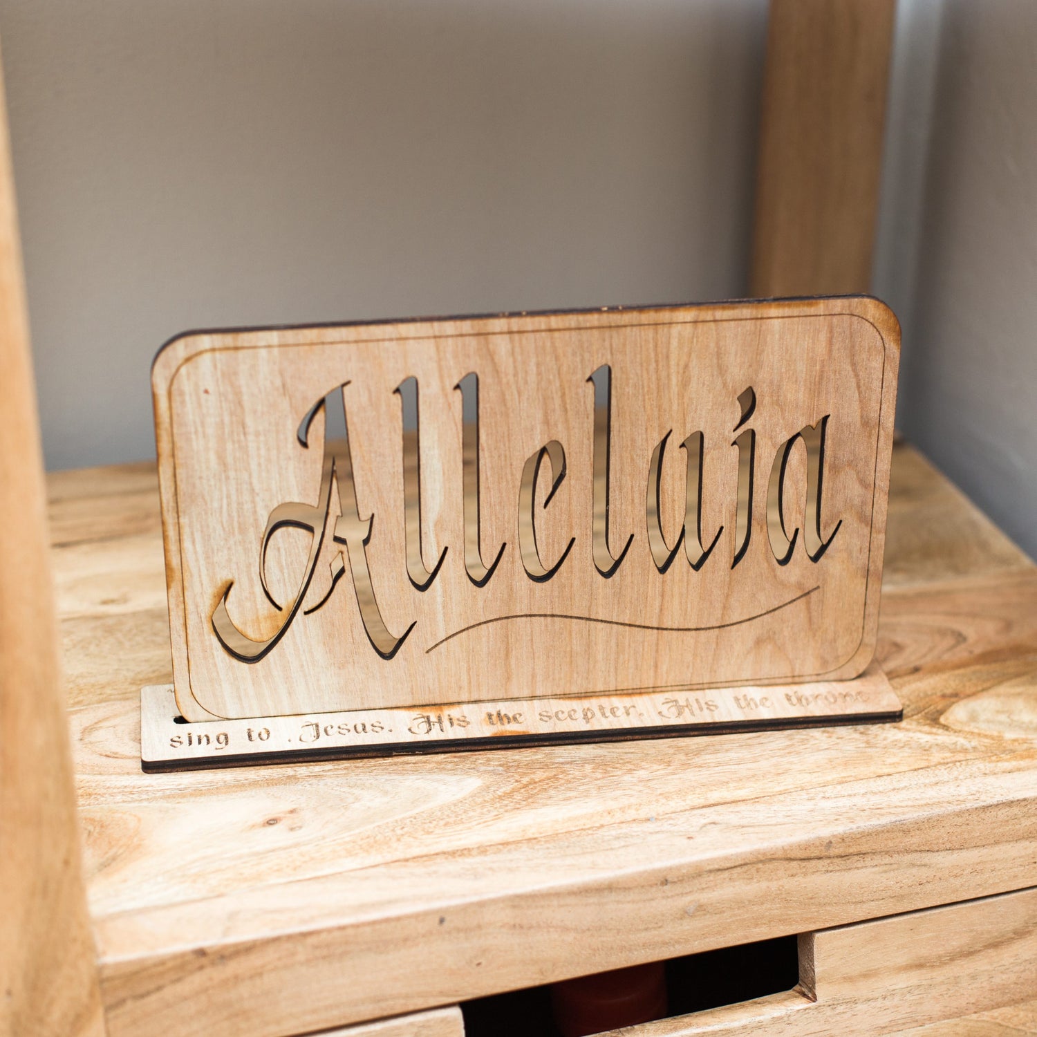 Wooden Alleluia Sign with Stand
