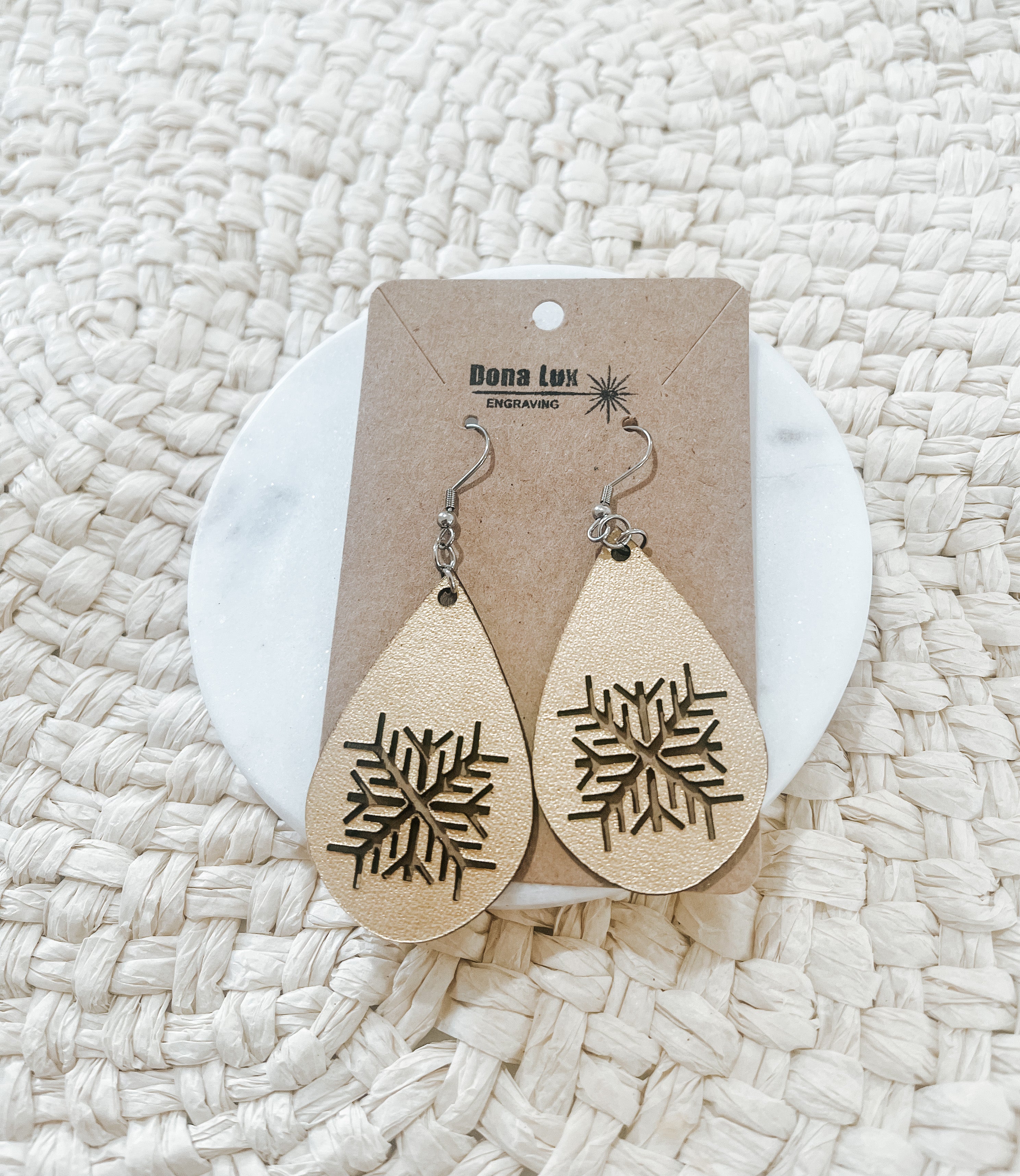 Gold Snowflake Handmade Leather Earrings - Choose the Shape!