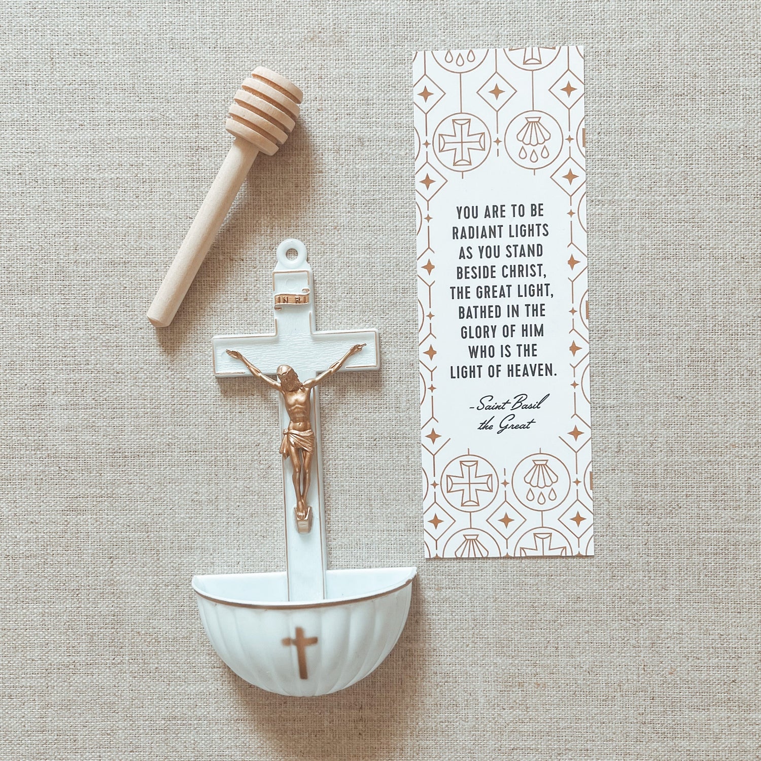 Holy Water Font and Aspergillum with Baptismal Promises Renewal Card