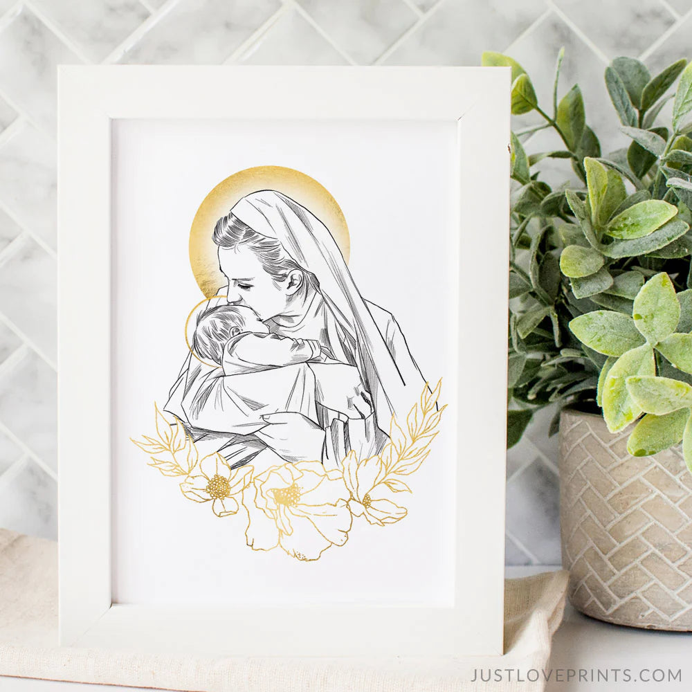 Mary Holding Baby in Heaven Print - 5x7