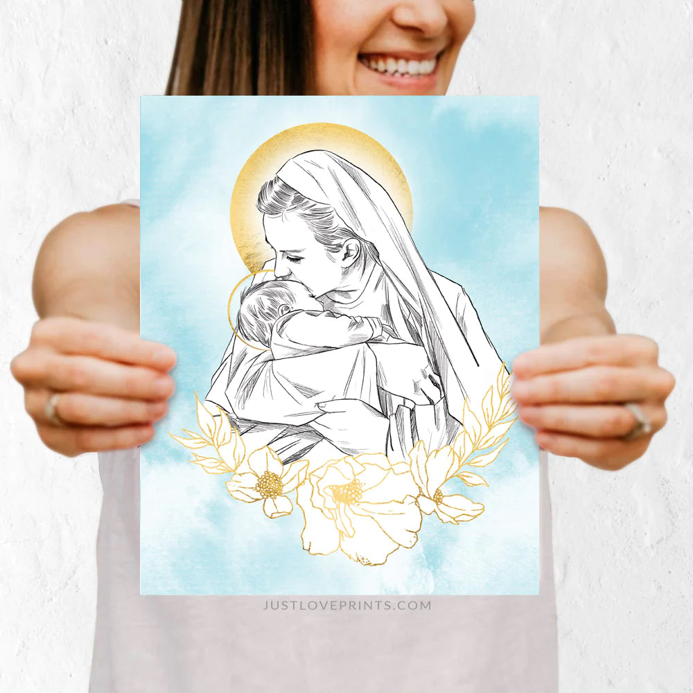 Mary Holding Baby in Heaven Print - 8x10