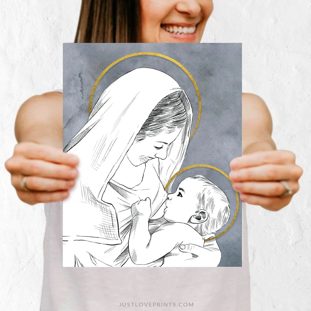 Mary Nursing Jesus Print - 8x10